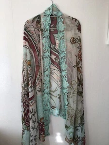 Vintage Floral Silk Chiffon Organza Pashmina Shawl Wrap Scarf Lace Appliqué - Picture 1 of 8