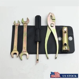Motorcycle Spark Plug Spanner Wrench Socket Tool Kit + Storage Pocket Universal - Picture 1 of 11