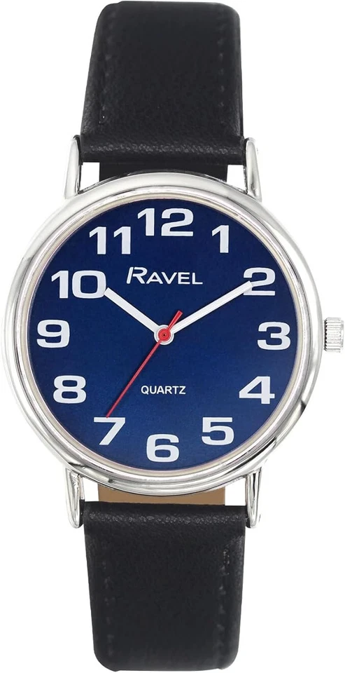 Ravel Unisex Classic Big Blue Dial Black Leather Strap Wrist Watch R0105.52.1