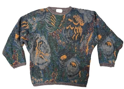 Suéter De Colección Y2K Conexiones Francesas Manga M 3/4 Tejido Verde Amarillo Geo Artístico Foto 1 de 4