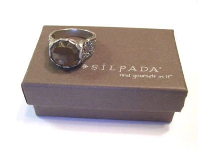Anillo SILPADA R2307 Plata de Ley 925 Facetado Marrón Ahumado Vidrio TALLA 8 Foto 1 de 4