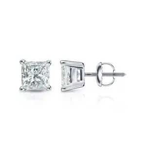 Aretes de diamantes talla princesa creados en laboratorio de 0,50 quilates de oro blanco de 18 quilates certificados - Imagen 1 de 6