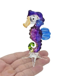 Lampwork COLLECTIBLE MINIATURE HAND BLOWN Art GLASS New Seahorse Purple FIGURINE - Picture 1 of 8