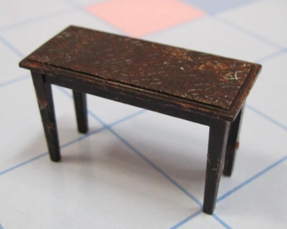 复古 1950 年代塑料娃娃屋家具 RENWAL 棕色 PIANO BENCH 号 L75/L15? — 第 1/1 张图片