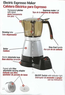 Electric Coffee Maker, espresso 3/6-Cup cafetera electrica cafe / cappuccino  - Image 1 of 3