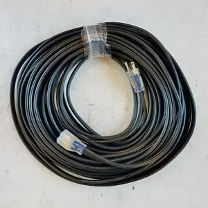 100' Stärke 12 schwarz flach Verlängerungskabel mit beleuchtetem Ende - Bild 1 von 4