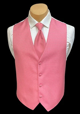 Men's Jean Yves Coral Pink Tuxedo Vest & Solid Tie Wedding Groom Prom Medium M - Image 1 of 4