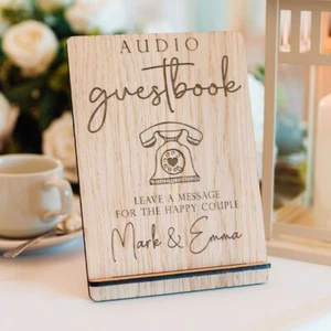 Audio Guestbook Sign | Personalised Phone and Audio Guest Book Sign | Wooden, - Picture 1 of 6