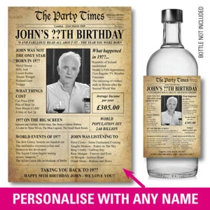 1925 100th PERSONALISED BIRTHDAY WINE SPIRIT PROSECCO BOTTLE LABEL PHOTO. 187 - Picture 1 of 6