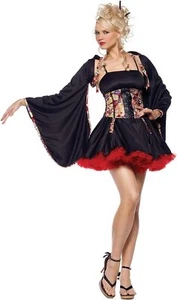 Plum Blossom Geisha Black Kimono Fancy Dress Up Halloween Sexy Adult Costume - Picture 1 of 8