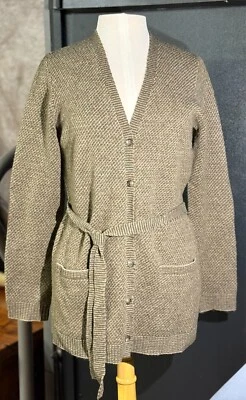 Usado en Excelente Condición L.Ralph Lauren Cinturón Tostado/Oliva Lana de Cordero Cardi con Bolsillos/Parches en el Eldo - M Foto 1 de 4