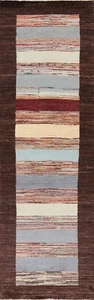 Contemporary Gabbeh Striped Modern Oriental Runner Rug Handmade Wool Carpet 3x10 - Picture 1 of 12
