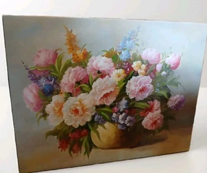 VNTG Inspired Handpainted Floral Rose Pink Still Life Oil Painting 40x30 Canvas - Picture 1 of 1