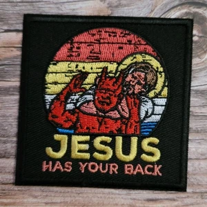 Jesus Has Your Back Fighting The Devil Satan lustiger christlicher Bügelbild Patch - Bild 1 von 2