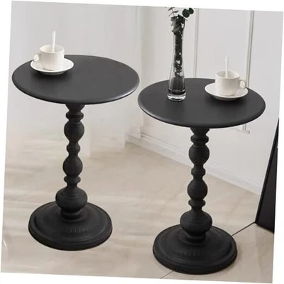 Set Pedestal Metal Round Side Table, Black 2 2pcs - Black Upgrade Iron Table - Image 1 of 4