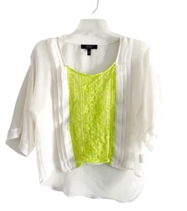 Jessica Simpson transparentes Plissee-Top mit Spitze Damen Größe S beige Oleander Dolmanärmel - Bild 1 von 11