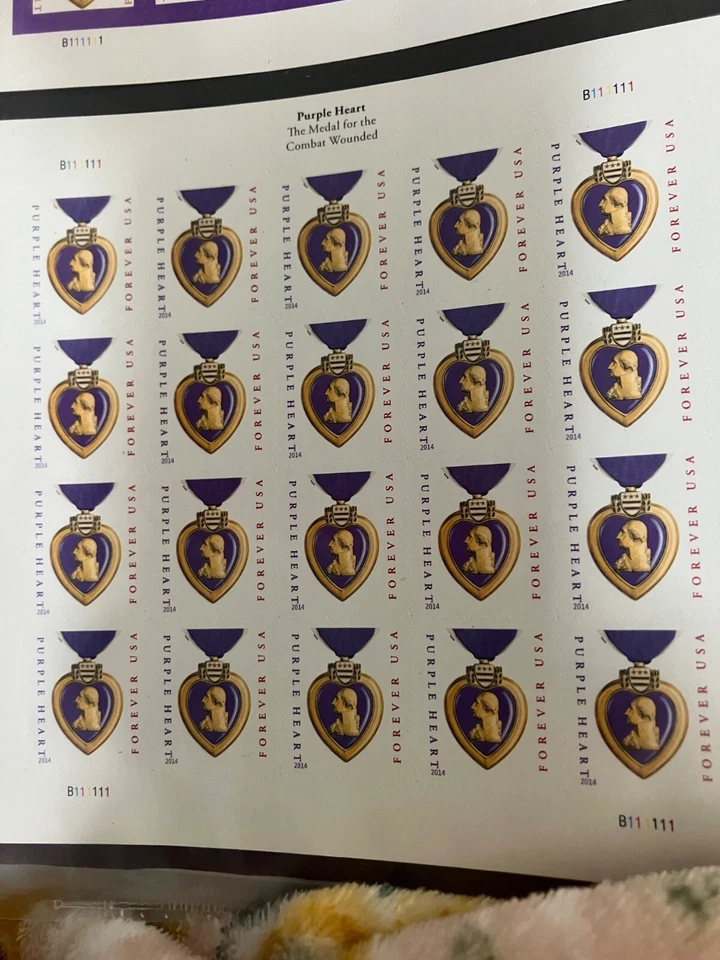 PURPLE HEART white boarder 20 count USA Forever stamps-NEVER USED - Image 1 of 1