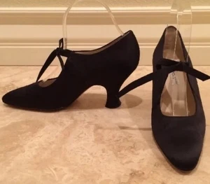 PHILIPPE MODEL Paris Black Leather Silk Granny Victorian Heels Italy 37.5 7M - Picture 1 of 11