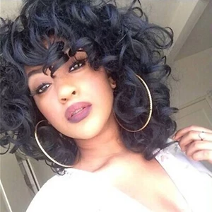 Wigs Human Hair Black Wig Long Curly Hair High Temperature Silk Long Bangs Wig P - Picture 1 of 11