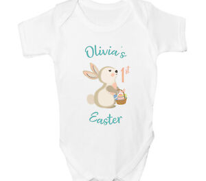 Personalised My First Easter Baby Grow 1st Fun Bunny Vest Eggs Bodysuit Gift