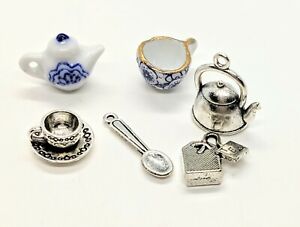  Blue China Tea Party Charms - Tiny Tea Set Wine Glass Charms Stitch Markers