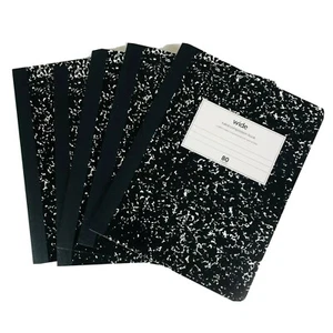 Lot of 5 Black Composition Note Book Wide Ruled Paper 80 Sheets School Office - Picture 1 of 4