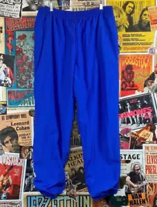Vintage Mens 90s Plain Blue Elastic Waist Nylon Athletic Track Pants Size XL - Picture 1 of 8
