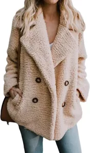 Womens Winter Fleece Teddy Bear Sherpa Jacket Coats with Pockets XL - Picture 1 of 5