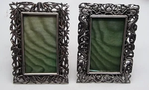 NICE SMALL PAIR OF CHINESE ANTIQUE STERLING SILVER PICTURE FRAMES CIRCA 1890 - Picture 1 of 7