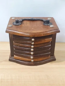 Wood and Cork Coaster Set Holder w/Set of 7 Coasters Collectible FLAWED "AS IS" - Picture 1 of 14