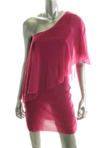 SWEET PEA ~ Fuchsia Pink Mesh Popover One Shoulder Sheath Party Dress XS NEW $98 - Picture 1 of 6