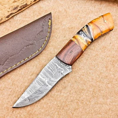 Cuchillo desollador de acero Damasco hecho a mano | 8,0" | Full Tang, funda de cuero IT-2575 Foto 1 de 4