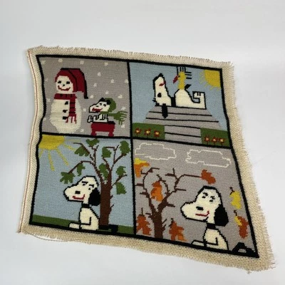 Vintage Peanuts Charlie Brown Snoopy 4 Seasons Needlepoint Canvas 16” - Image 1 of 4