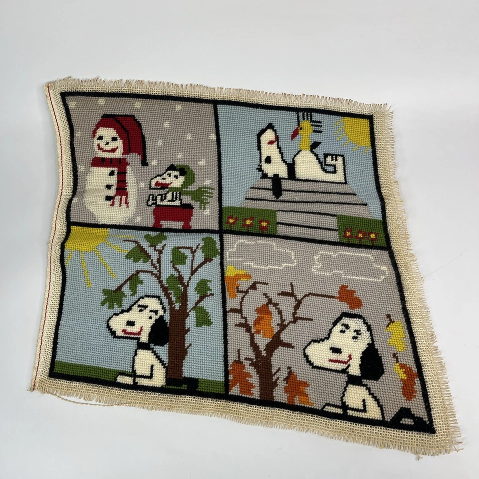 Vintage Peanuts Charlie Brown Snoopy 4 Seasons Needlepoint Canvas 16” - Image 1 of 4