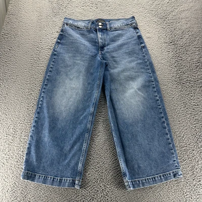 Pantalones de mezclilla Banana Republic para mujer 30x25 azul algodón pierna ancha recortados tiro alto Foto 1 de 4