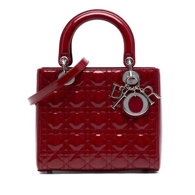Authenticated Dior Medium Patent Cannage Lady Dior Red Leather Satchel - Image 1 of 4