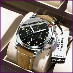 POEDAGAR Reloj Militar de Lujo para Hombre Impermeable Luminoso Cuero Hombre Reloj - Imagen 1 de 33