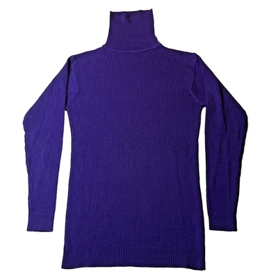 Mujer Vintage Años 70 Acanalado Cuello Tortuga Suéter Púrpura 100% Acrílico Hecho en Corea Foto 1 de 4