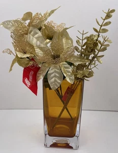 Art Deco Murano Style Glass Vase Handblown Made in Poland Amber Rectangular - Picture 1 of 7