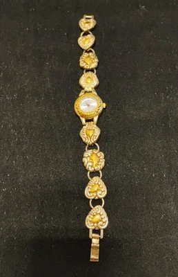 Vintage Genebra Relógio Feminino Tom Dourado Mostrador Branco Precisa de Bateria 7" - Imagem 1 de 4