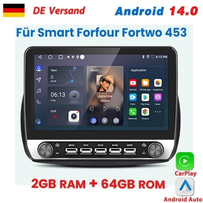 10.1'' Für Smart Forfour Fortwo 453 Carplay 2+64GB Android Autoradio GPS Navi BT - Bild 1 von 4