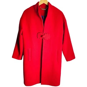 Soft Surroundings Wool Blend Coat Womens M Red Frog Clasp Long City Holiday - Picture 1 of 13