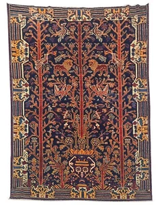 Handgeknüpfter Vintage Malayar Jagd Bild Wolle Vorleger 5 x 4 Fuß (942 Ger4) - Bild 1 von 8