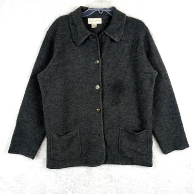 复古休闲角落女式外套夹克灰色羊毛单排扣口袋 L — 第 1/4 张图片