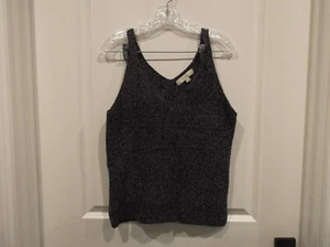 NUEVO SIN ETIQUETAS Ann Tayor Loft Mujer M 100% Algodón Sin Mangas Cuello en V Suéter Chaleco Azul Marino Blanco - Imagen 1 de 4