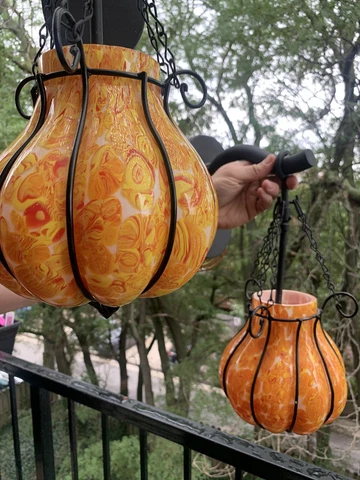Rare Glass “Mardi Gras” Hardwired Sconces By Kalco Lighting Orange Red White Cover