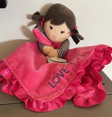 Muñeca Carters Niña Lovey I Love You Rosa Manta de Seguridad Sonajero Marrón Pelo Satinado Foto 1 de 4