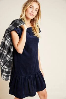 New Anthropologie Tessa Flounced Corduroy Tunic Dress by Maeve Navy 4 Sold Out! - Image 1 of 4