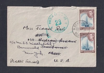 BERMUDA 1940 SEGUNDA GUERRA MUNDIAL 2x1 y 1/2D edición 'PUERTO' EN CUBIERTA CENSURADA '23' HAMILTON A EE. UU. Foto 1 de 2