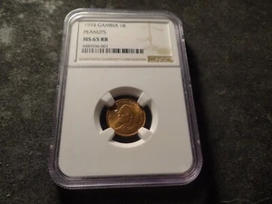 1974 NGC MS 65 RB Gambia 1B Peanuts SLABZ - Picture 1 of 2